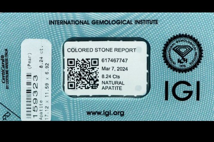 Apatita Natural 8,24 CT com certificação IGI