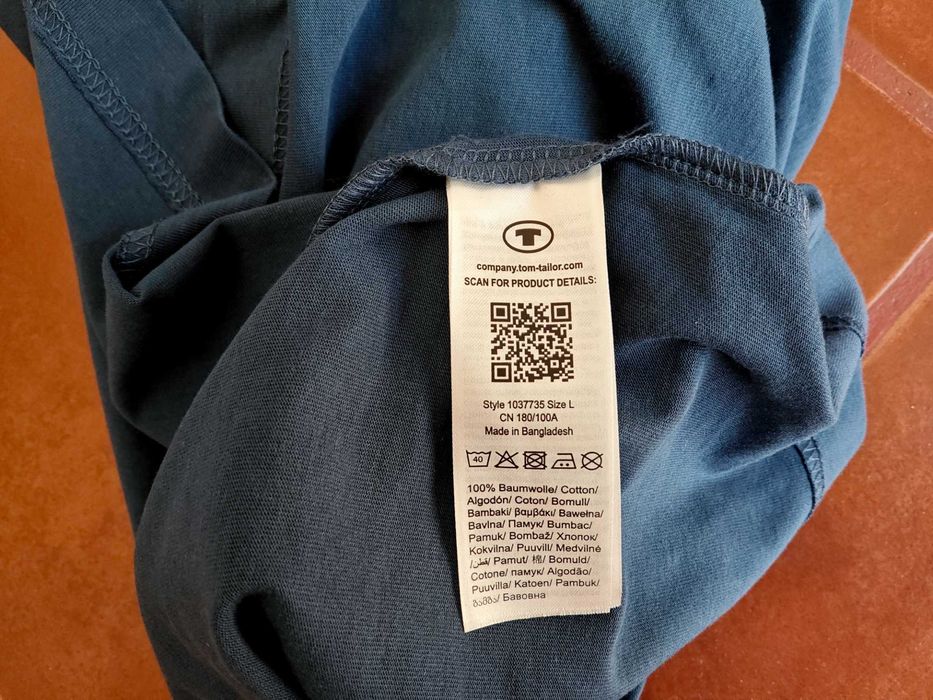 T-shirt Tom Tailor, nova, 100% algodão, azul, tamanho L
