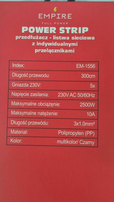Przedłużacz listwa 5 Gniazd 3m Empire Full Power Strip