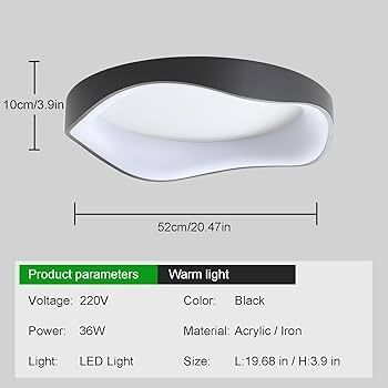 Lampa sufitowa LED czarna 52 cm, z pilotem