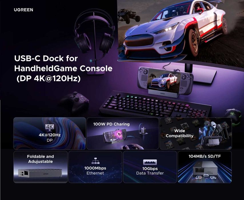 Док-станція Ugreen 9в1 Steam Deck ROG Ally Nintendo X Legion PD100W