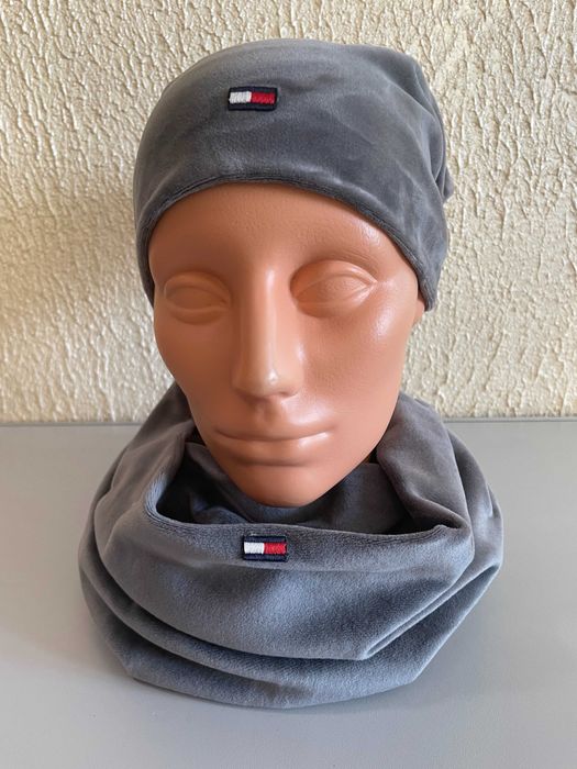 Czapka+komin welur Tommy Hilfiger szara