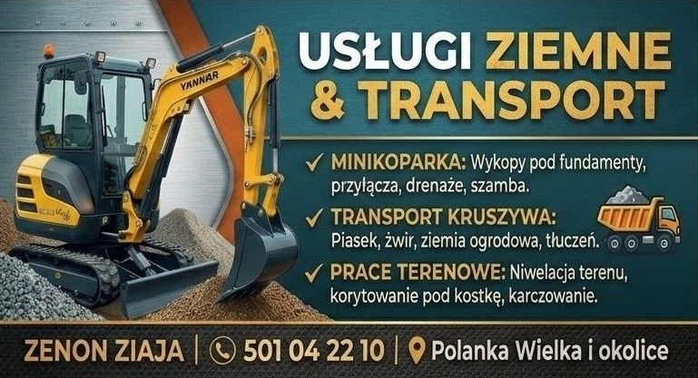 Usługi Minikoparką, Roboty Ziemne i Transport Kruszywa – Polanka Wielka i okolice!