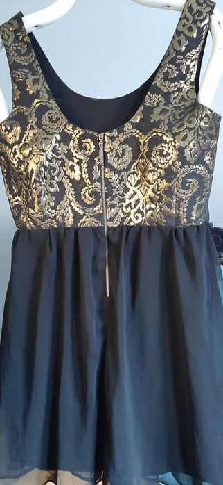 Czarno złota haftowana sukienka na imprezę M tiulowy dół