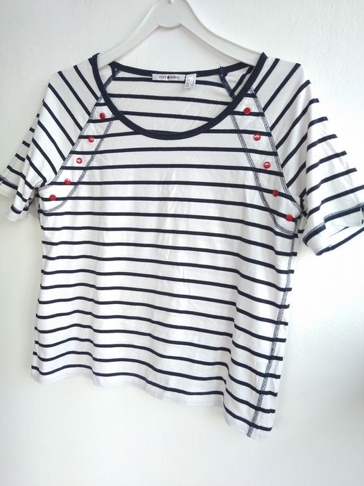 Blusa / Camisola às riscas com botões vermelhos - Punto Roma - Tam. S