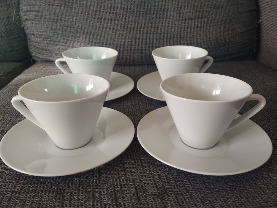 Chávenas chá com pires brancas Gato Preto 4 unid.