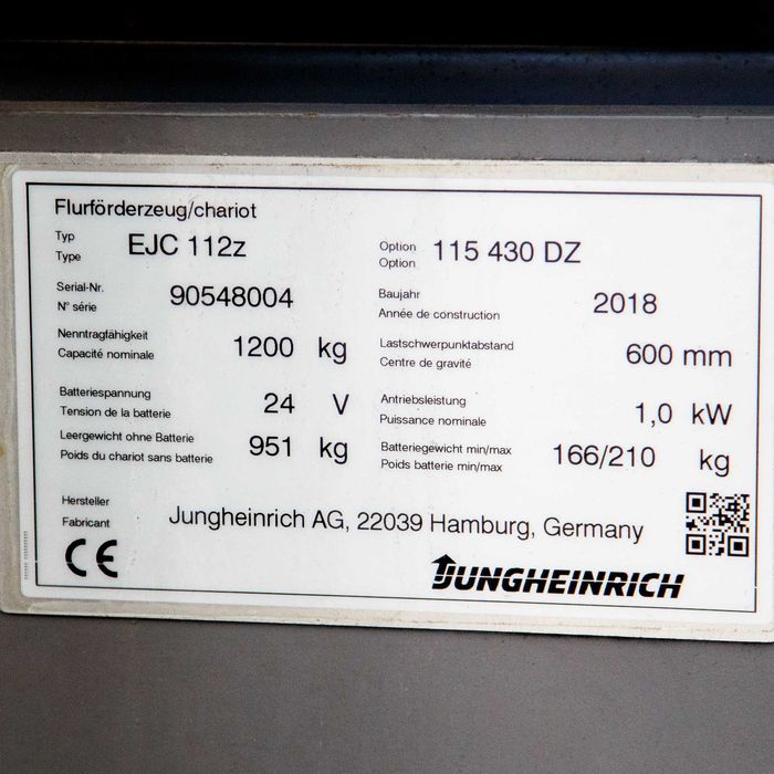 Електричний штабелер Jungheinrich EJC 112z 430DZ 2018