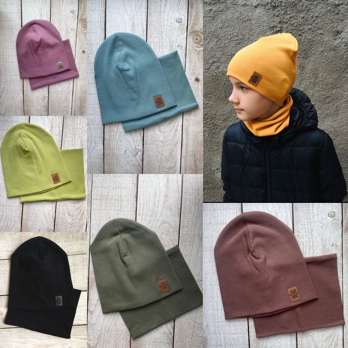 Sale Подвійний трикотажний комплект шапка рубчик + хомут 52 54
