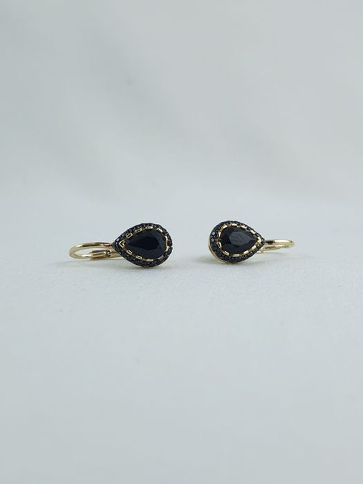 Złote kolczyki wiszące z czarnymi cyrkoniami Au.585 nowe