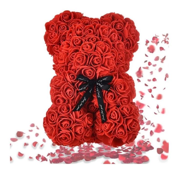 Miś z róż 25cm z płatków róż prezent  dzień matki kobiet BESTSELLER