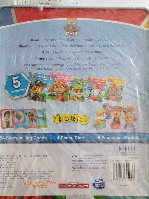 Lata de livros em inglês com cartas + UNO Patrulha Pata NOVOS