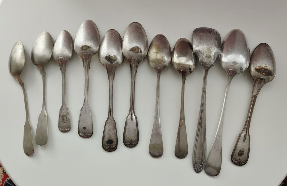 Zestaw 11 dużych łyżek obiadowych Berndorf i inne XIX wiek srebro