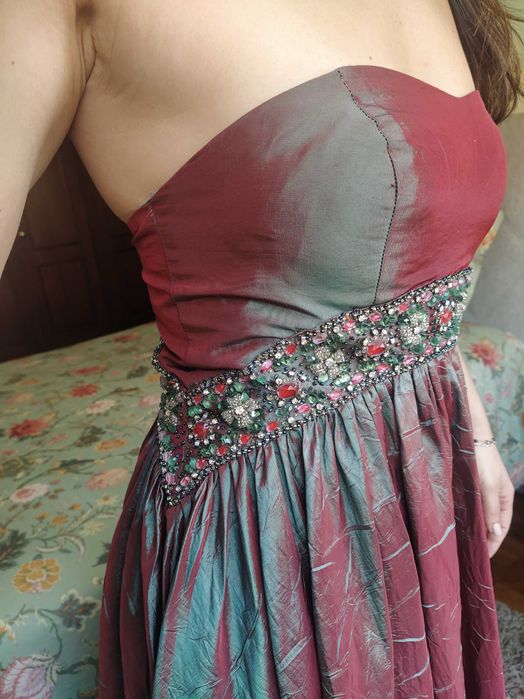Vestido cerimónic seda selvagem 38 com encharpe
