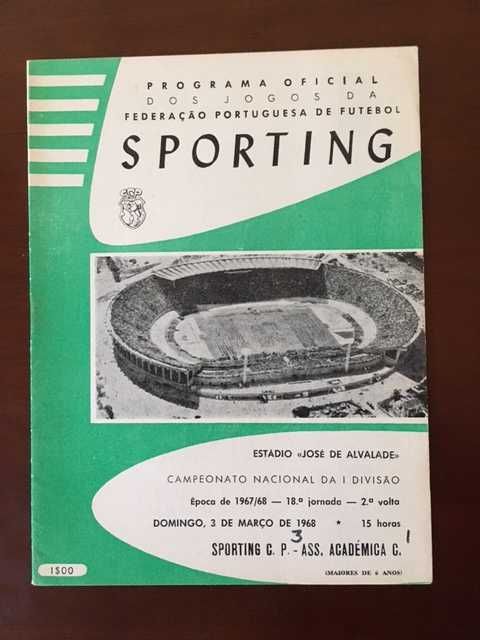 Futebol - Programa de Jogo - Época 1967/1968 - Sporting vs Académica