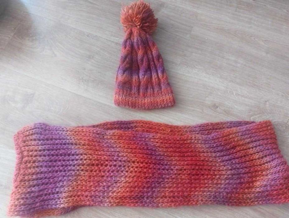 Komplet czapka i szalik ręcznie robione damskie