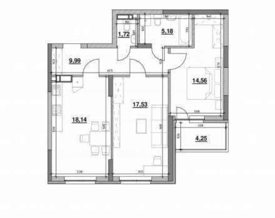 Без%. 2 кім. квартири Повітряних Сил 56