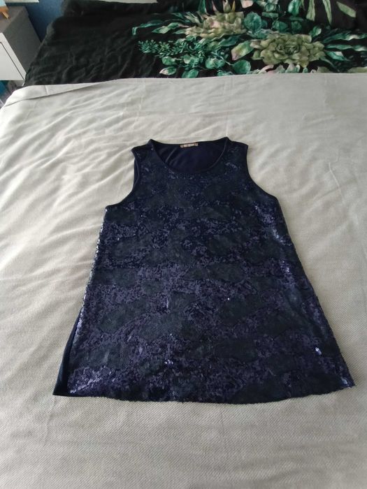 Granatowa bluzka top Orsay r. 38 – cekiny, idealna na imprezę