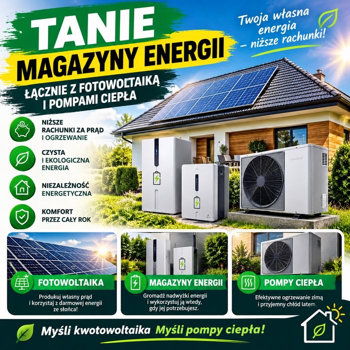 Tanie Magazyn energii, Pompa ciepła, Fotowoltaika