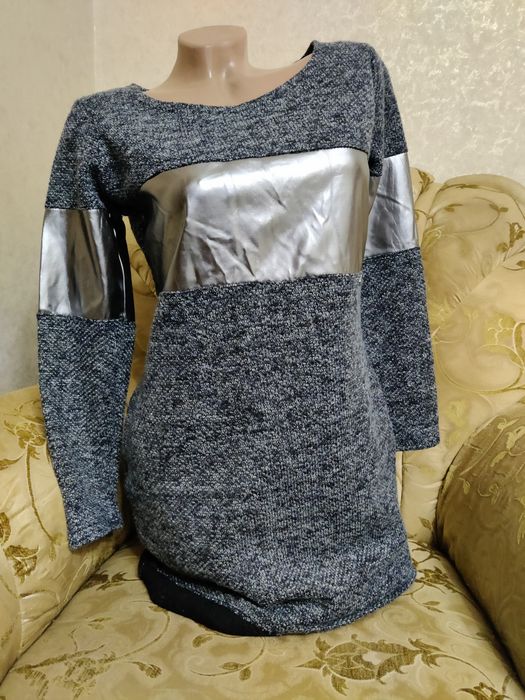 Модное женское теплое платье вставки экокожа новое