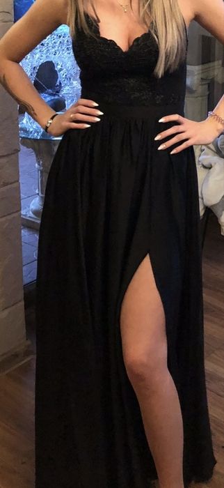 Sukienka studniowka 18-nastka urodziny dluga czarna