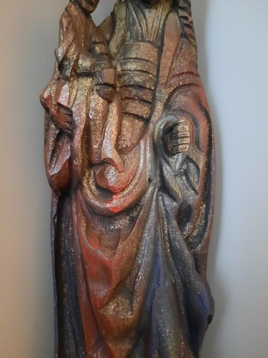 Stara duża drewniana figurka 75,5cm Matka Boska z dzieciątkiem rzeźba