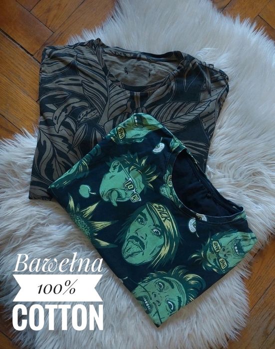 Zestaw 2 koszulek męskich L 100% bawełna Cropp Bershka print