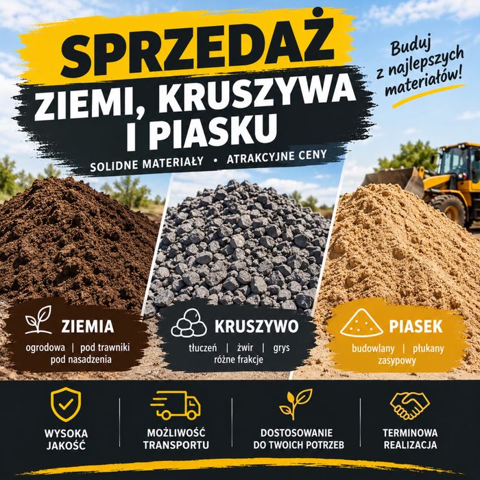 Ziemia ogrodowa, piasek, kruszywo