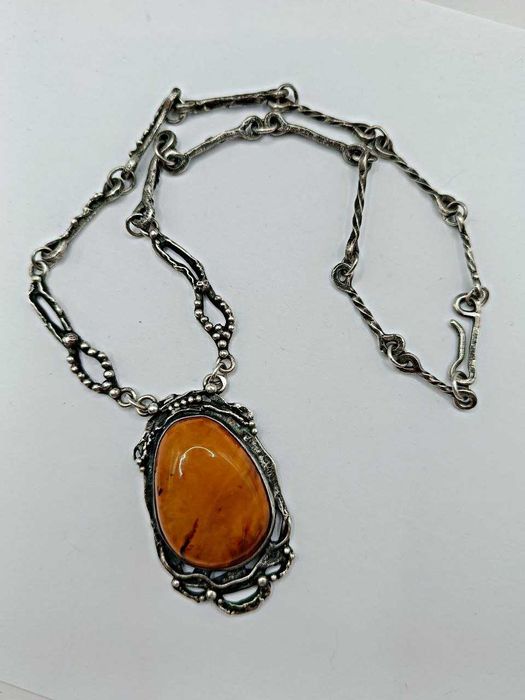 Srebrny naszyjnik z bursztynem vintage 57,54 g