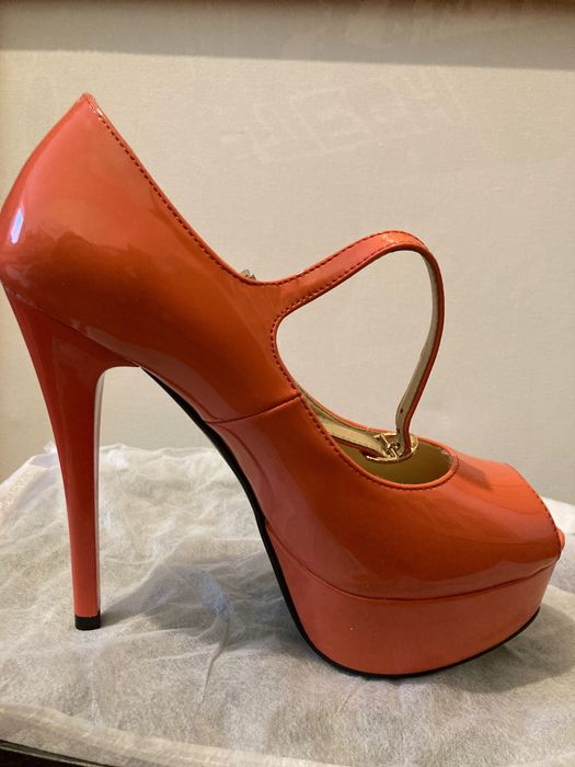 Жіночі босоніжки на високих підборах, лакові, коралові, sharman, р.36