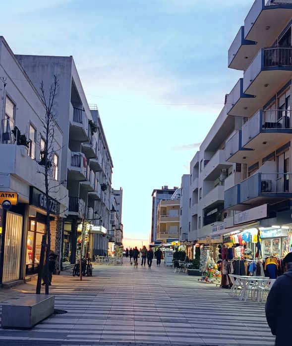 Apartamento T1, a 200 m da praia de Costa da Caparica, com varanda para a principal rua de comércio e restauração. Disponível em Setembro.