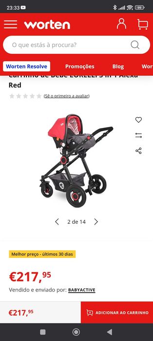 Carrinho 3 em 1 marca Lorelli