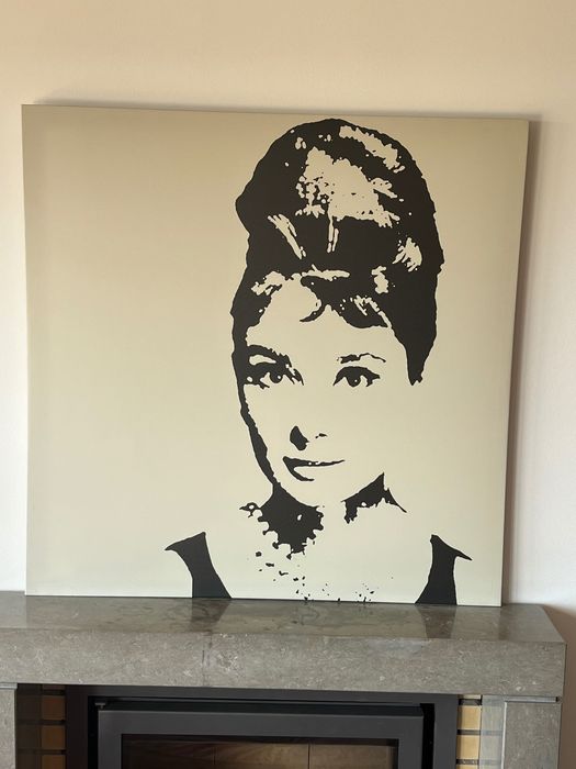 Quadro preto e branco/cinza claro Audrey Hepburn fotografia