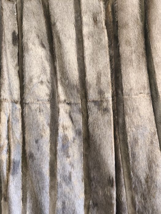 Casaco em pele castanho e tonalidades de dourado de pêlo curto