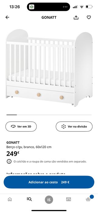 Berço IKEA Gonatt + colchão ortopédico ZIPPY  60x120