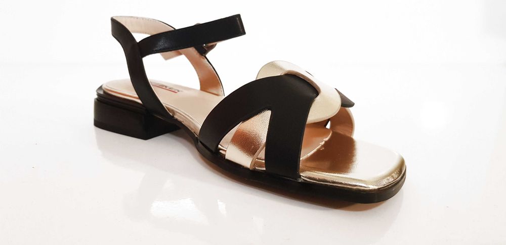 Sandały damskie Artiker skóra, czarno-złote, rozmiary 37,38,39,40,41