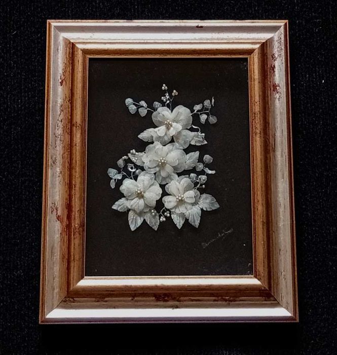 Invulgar quadro floral artesanato Açoriano escamas de peixe