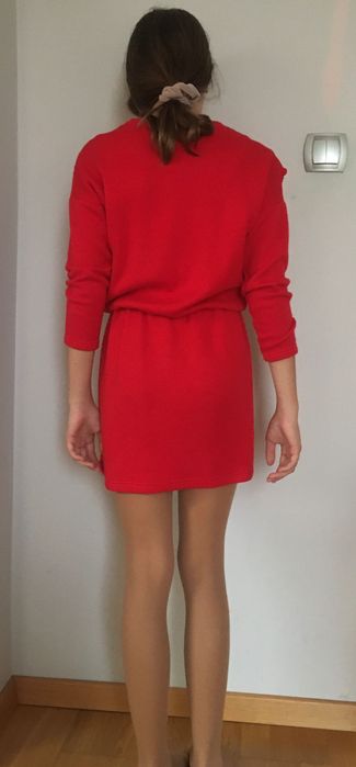 Sukienka czerwona, koronka, święta, sesja dzianina