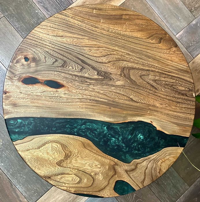 Stolik okrągły stół ława żywica loft drewno