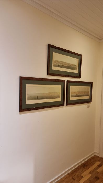 Conjunto 5 gravuras Lisboa e Rio Tejo | Molduras em raiz + vidro antirreflexo