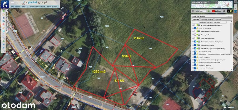 Działka budowlana o powierzchni 1250m² i 1145m²