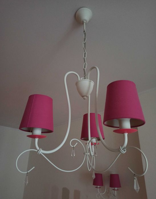 Lampa wisząca biało-różowa + kinkiet