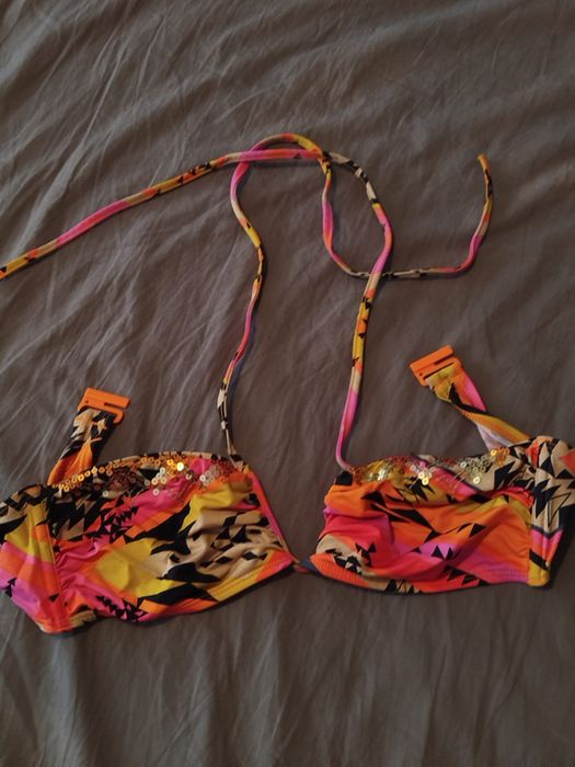 Kolorowy pomarańczowy stanik do opalania opaska M L