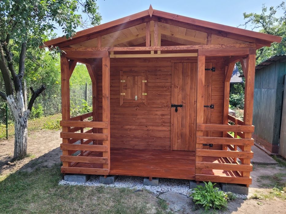 Domek na narzędzia narzędziowy, ogrodowy z tarasem