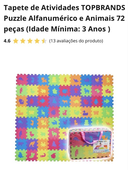 Tapete de Atividades - Puzzle Alfanumérico e Animais