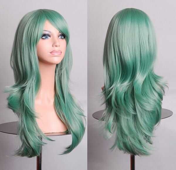 Парик каскад  розовый зеленый длинные волосы платиновый  блонд