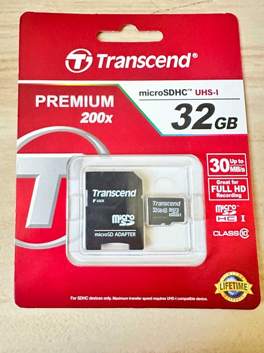 Transcend 32GB microSDHC Class 10 + адаптер | 12 шт | Нові