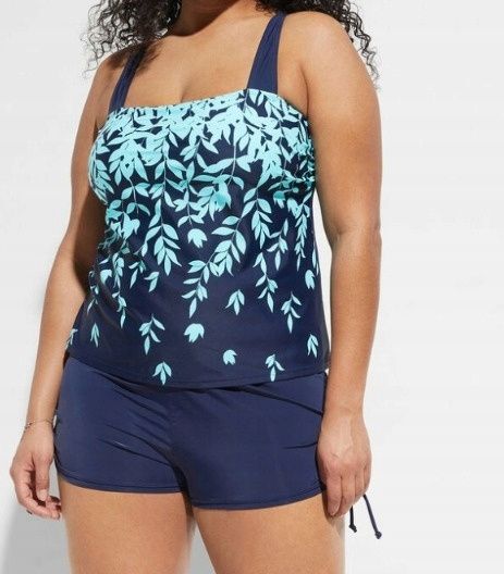 B.P.C granatowy top tankini z turkusowym wzorem 46.