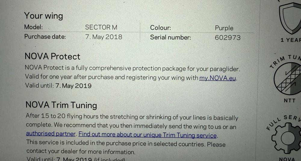 Paralotnia Nova Sector  90, 110 kg 2018