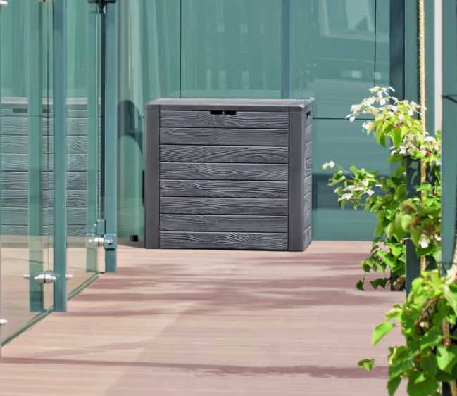 Pojemna solidna skrzynia ogrodowa 140L antracyt – balkon, taras, ogród
