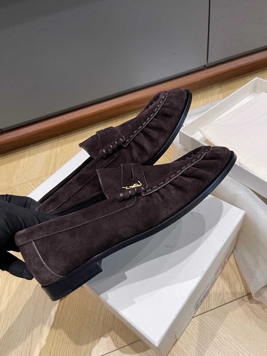 Коричневые лоферы Saint Laurent Le Loafer YSL коричневі лофери замшеві